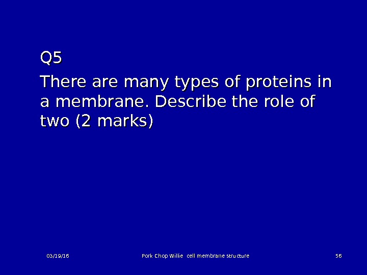 Q 5 Q 5 There are many types of proteins in a membrane. Describe the role