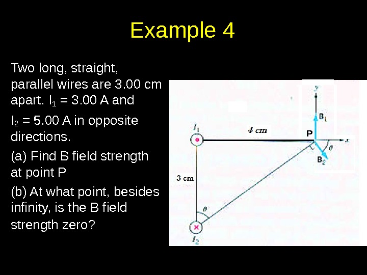 Example 4 Two long, straight,  parallel wires are 3. 00 cm apart. I 1 =