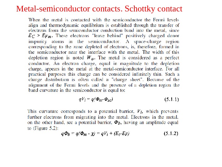 Metal-semiconductor contacts. Schottky contact 