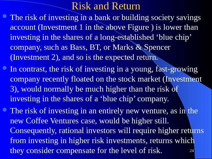 Risk and Return The risk of investing in a bank or building society savings account (Investment