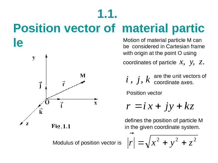   1. 1.  Position vector of material partic le Motion of material particle M