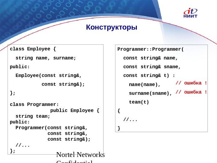 Nortel Networks Confidential Programmer: : Programmer(  const string& name, const string& sname, const string& t)