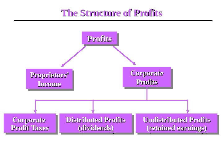  The Structure of Profits Proprietors’ Income Corporate Profits Undistributed Profits (retained earnings)Undistributed Profits (retained earnings)Distributed