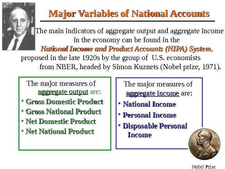   Major Variables of National Accounts   The major measures of  aggregate output