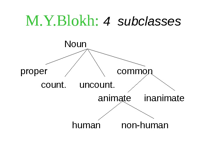 M. Y. Blokh:  4 subclasses    Noun proper     