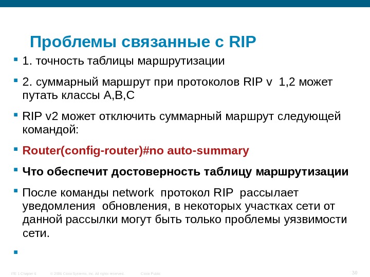 © 2006 Cisco Systems, Inc. All rights reserved. Cisco Public. ITE 1 Chapter 6 30 Проблемы