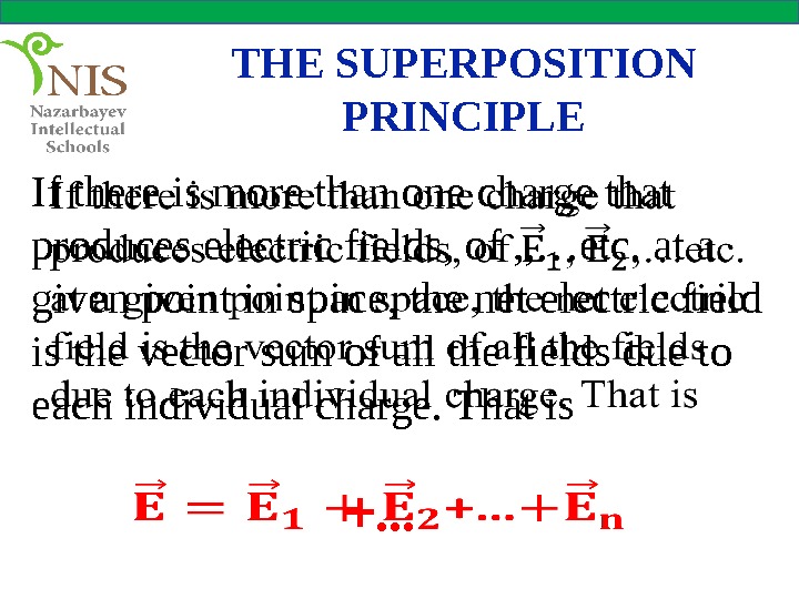 THE SUPERPOSITION PRINCIPLE If there is more than one charge that produces electric fields, of ,
