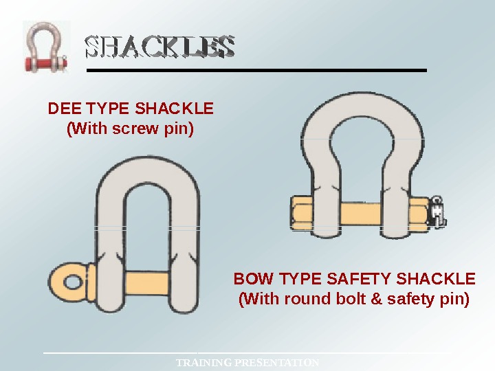 DEE TYPE SHACKLE (With screw pin) BOW TYPE SAFETY SHACKLE (With round bolt & safety pin)___________________