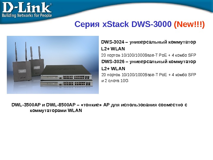 Содержание Серия x. Stack DWS-3000 (New!!!) DWS-3024 – универсальный коммутатор L 2+ WLAN 2 0 