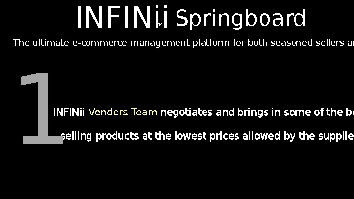 INFINii Springboard The ultimate e-commerce management platform for both seasoned sellers and beginners INFINii Vendors Team