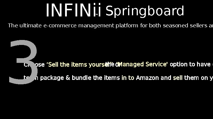 ™ INFINii Springboard The ultimate e-commerce management platform for both seasoned sellers and beginners Choose ‘Sell