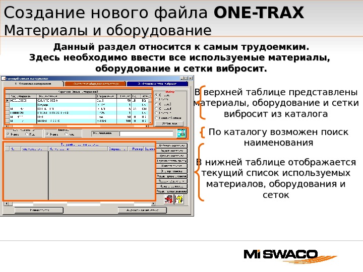 Создание нового файла ONE-TRAX Материалы и оборудование Данный раздел относится к самым трудоемким. Здесь необходимо ввести