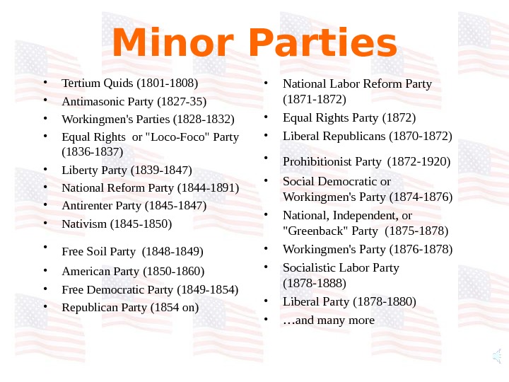   Minor Parties • Tertium Quids (1801 -1808)  • Antimasonic Party (1827 -35) 