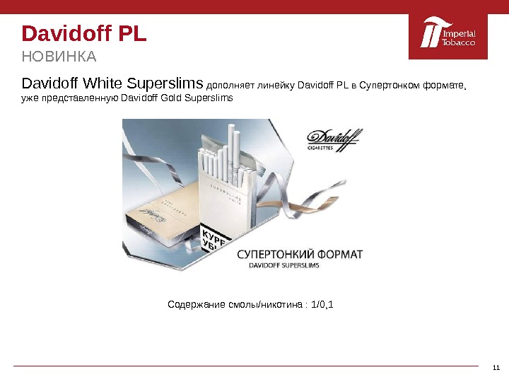 Davidoff  PL НОВИНКА Davidoff White Superslims  дополняет линейку Davidoff PL в Супертонком формате, 