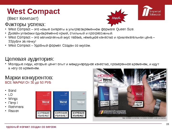 25 Факторы успеха :  West Compact – это новые сигареты в ультрасовременном формате Queen Size.