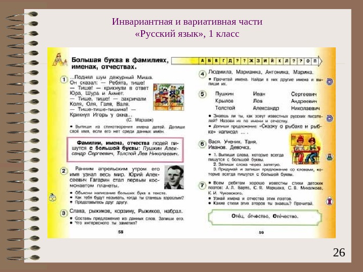  26 Инвариантная и вариативная части «Русский язык» , 1 класс 