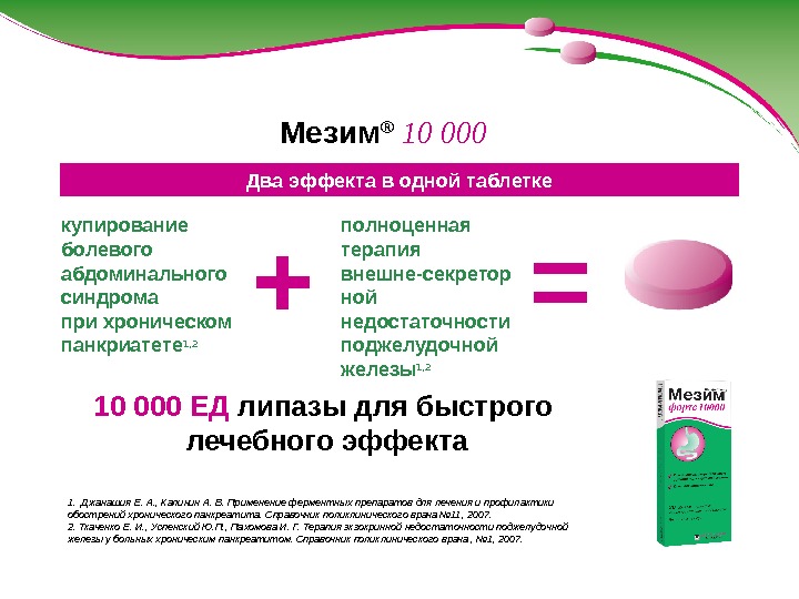 12 Мезим ®  10 000 Два эффекта в одной таблетке купирование болевого абдоминального синдрома при