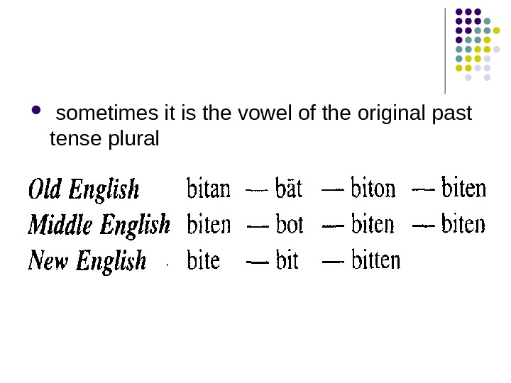  sometimes it is the vowel of the original past tense plural  