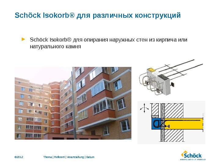 © 2012 S chöck Isokorb® для различных конструкций  Schöck Isokorb® для опирания наружных стен из