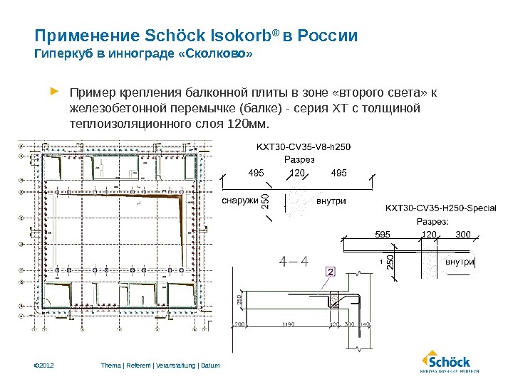 © 2012 Применение Schöck Isokorb ®  в России Гиперкуб  в иннограде «Сколково»  Пример