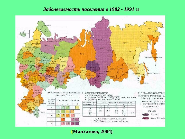 Заболеваемость населения в 1982 - 1991 гг (( Малхазова, 2004) 