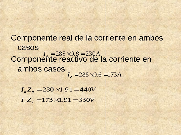 Componente real de la corriente en ambos casos Componente reactivo de la corriente en ambos casos.