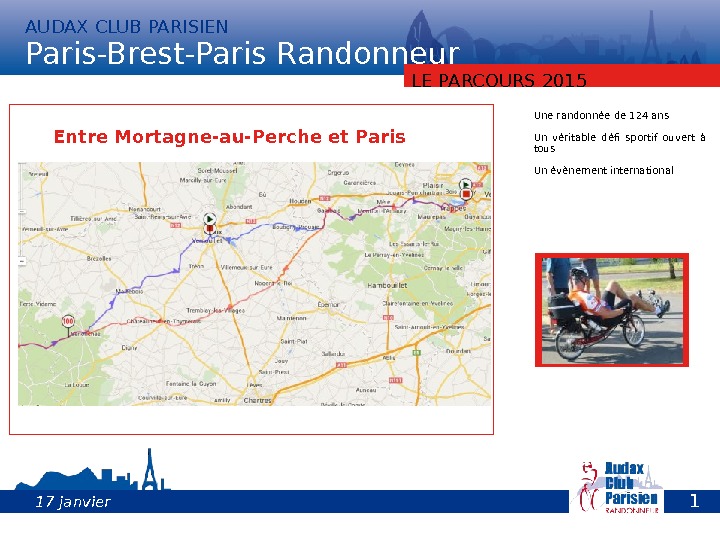 LE PARCOURS 2015 Entre Mortagne-au-Perche et Paris Une randonnée de 124 ans Un véritable défi sportif