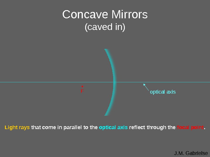 J. M. Gabrielseoptical axis. Concave Mirrors (caved in) • F Light rays that come in parallel