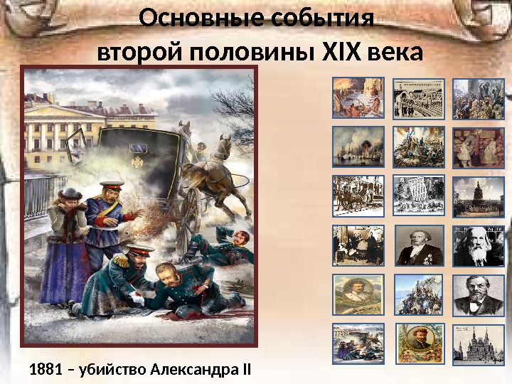 Основные события второй половины Х I Х века 1881 – убийство Александра II 