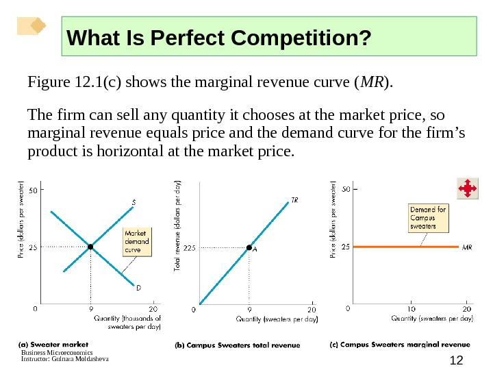 Business Microeconomics Instructor: Gulnara Moldasheva 12 Figure 12. 1(c) shows the marginal revenue curve ( MR