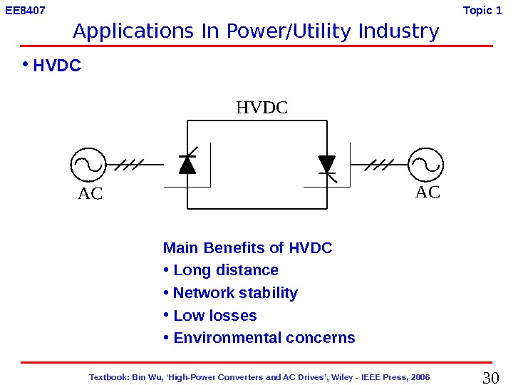 30  Textbook: Bin Wu, ‘High-Power Converters and AC Drives’, Wiley - IEEE Press, 2006 EE