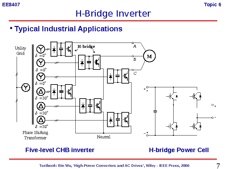 7  Textbook: Bin Wu, ‘High-Power Converters and AC Drives’, Wiley - IEEE Press, 2006 EE