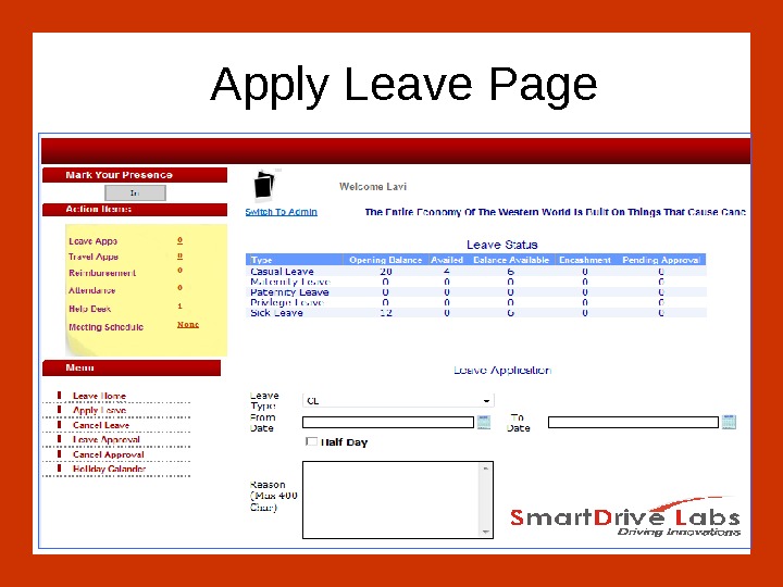 Apply Leave Page 