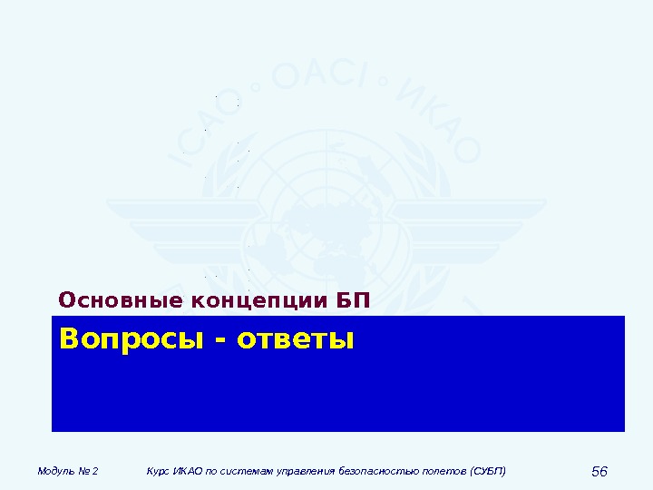 Модуль № 2 Курс ИКАО по системам управления безопасностью полетов (СУБП) 56 Вопросы - ответы. Основные