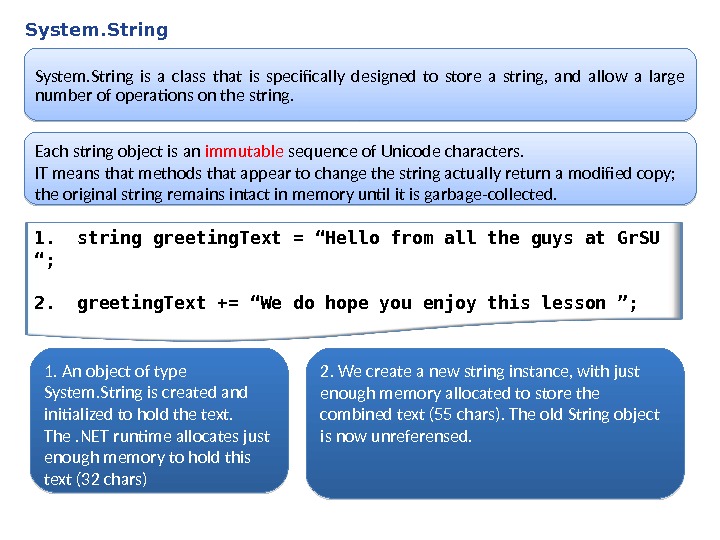 System. String is a class that is specifically designed to store a string,  and allow