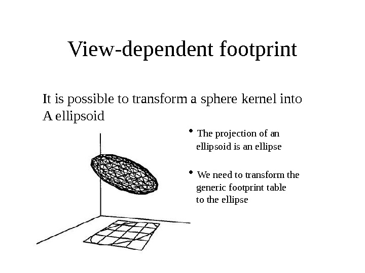 View-dependent footprint It is possible to transform a sphere kernel into A ellipsoid  • 