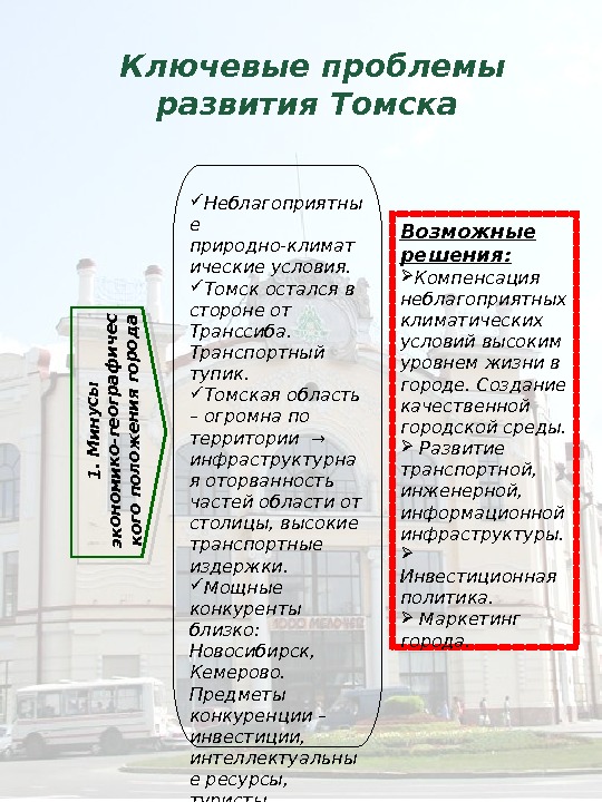  Неблагоприятны е природно-климат ические условия.  Томск остался в стороне от Транссиба.  Транспортный тупик.