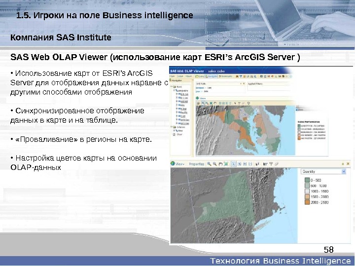 58 SASWeb. OLAPViewer( использованиекарт ESRI ’ s. Arc. GISServer  ) •  Использование карт от
