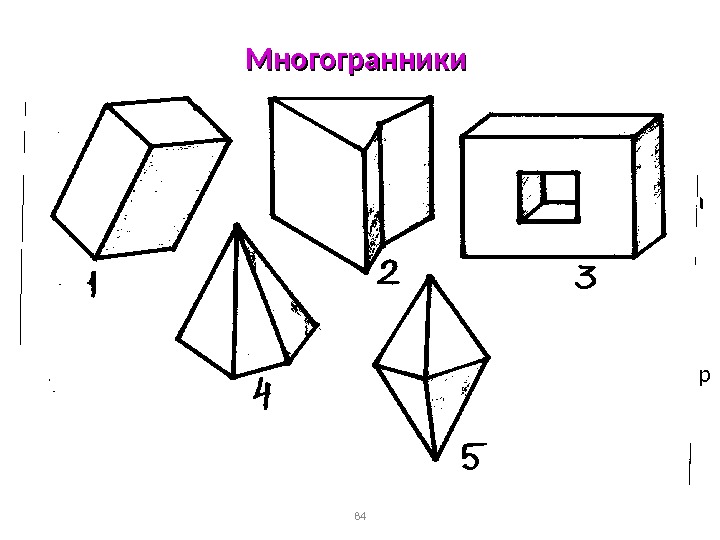 84 Многогранники  • Многогранник – тело, поверхность которого состоит из конечного числа плоских многоугольников. 