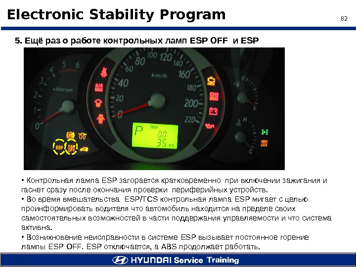 82 Electronic Stability Program 5.  Ещё раз о работе контрольных ламп ESP OFF  и