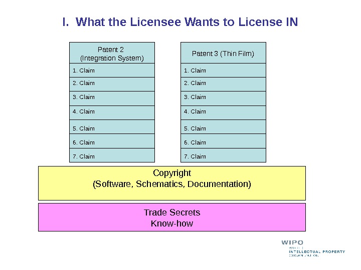Copyright (Software, Schematics, Documentation) Trade Secrets Know-how. Patent 2 (Integration System) Patent 3 (Thin Film)I. 