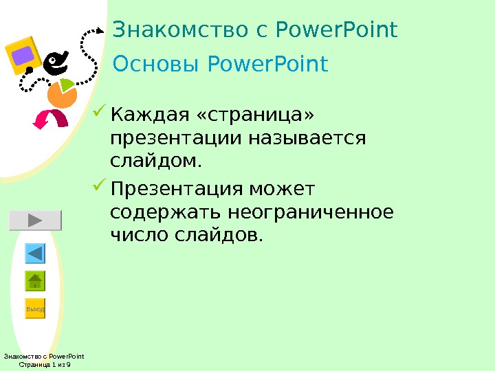 Выход Знакомство с Power. Point Страница 1 из 9 Знакомство с Power. Point Основы  Power.