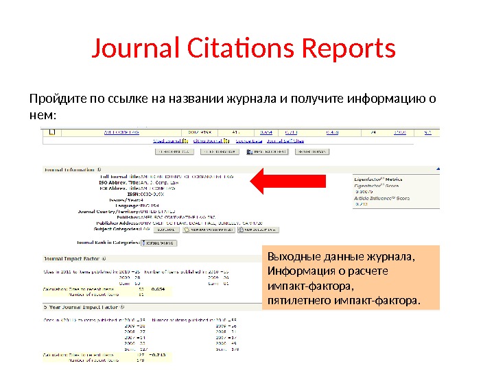 Journal Citations Reports Пройдите по ссылке на названии журнала и получите информацию о нем:  Выходные
