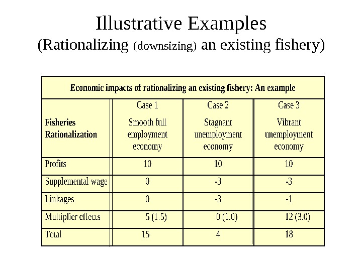 Illustrative Examples (Rationalizing (downsizing) an existing fishery) 