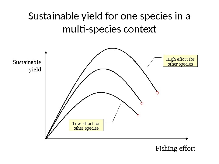 Sustainable yield for one species in a multi-species context Fishing effort. Sustainable yield High effort for