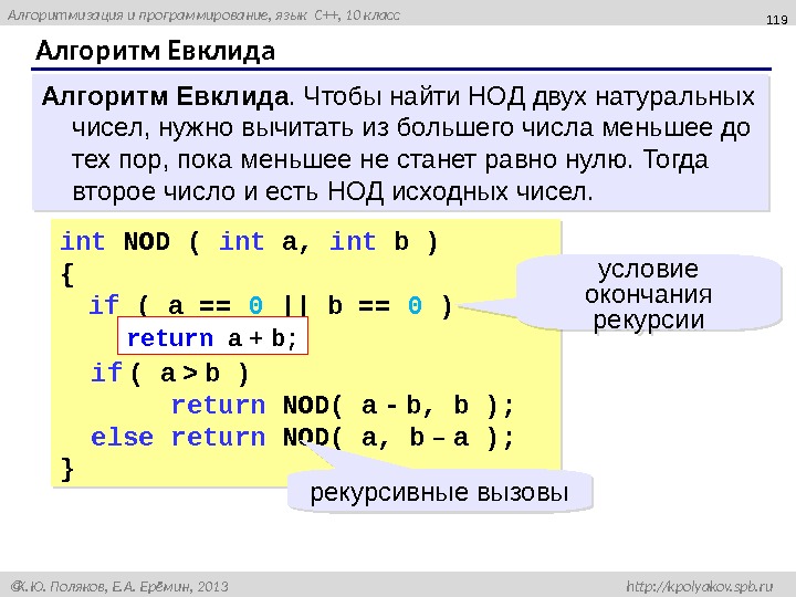 Алгоритм евклида для нок