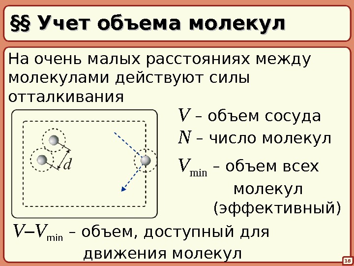 Между молекулами действуют силы. Объем молекулы. Учет собственного объема молекул. Количество молекул очень. Молекулярный объем.