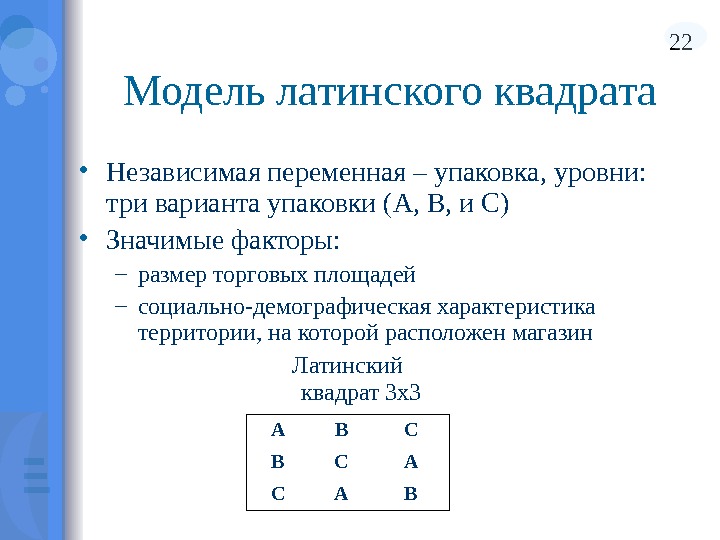 План по методу латинского квадрата