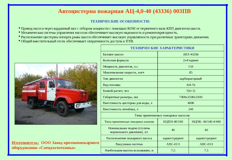 Табель положенности птв на пожарном автомобиле