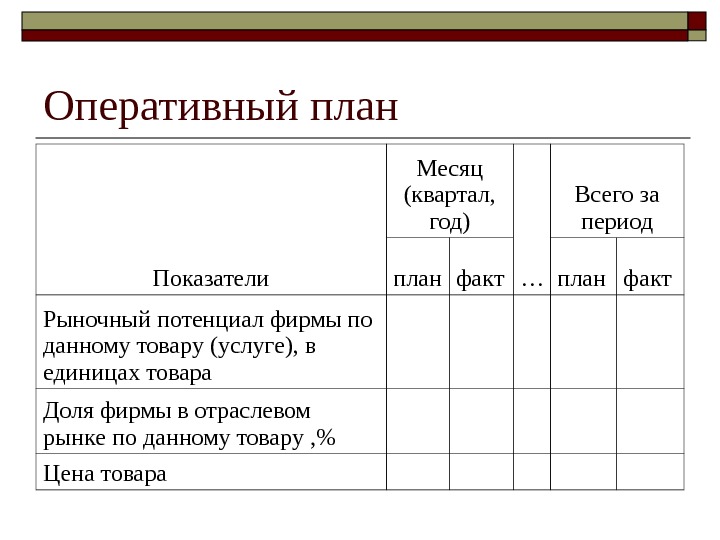 Оперативный план отчет